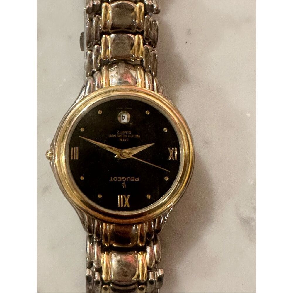 Vintage Peugeot Women's 132M Gold Tone Bracelet Watch with Date